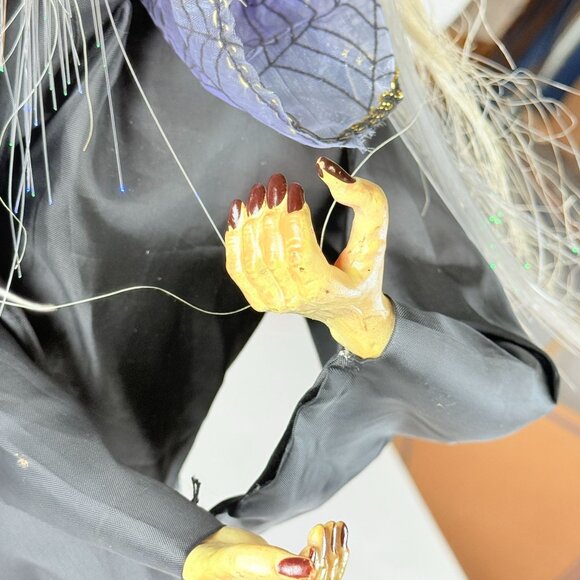 Fiber Optic Witch With Broom w/ Spider Web Cape  Light Up Halloween Decor - Picture 6 of 13
